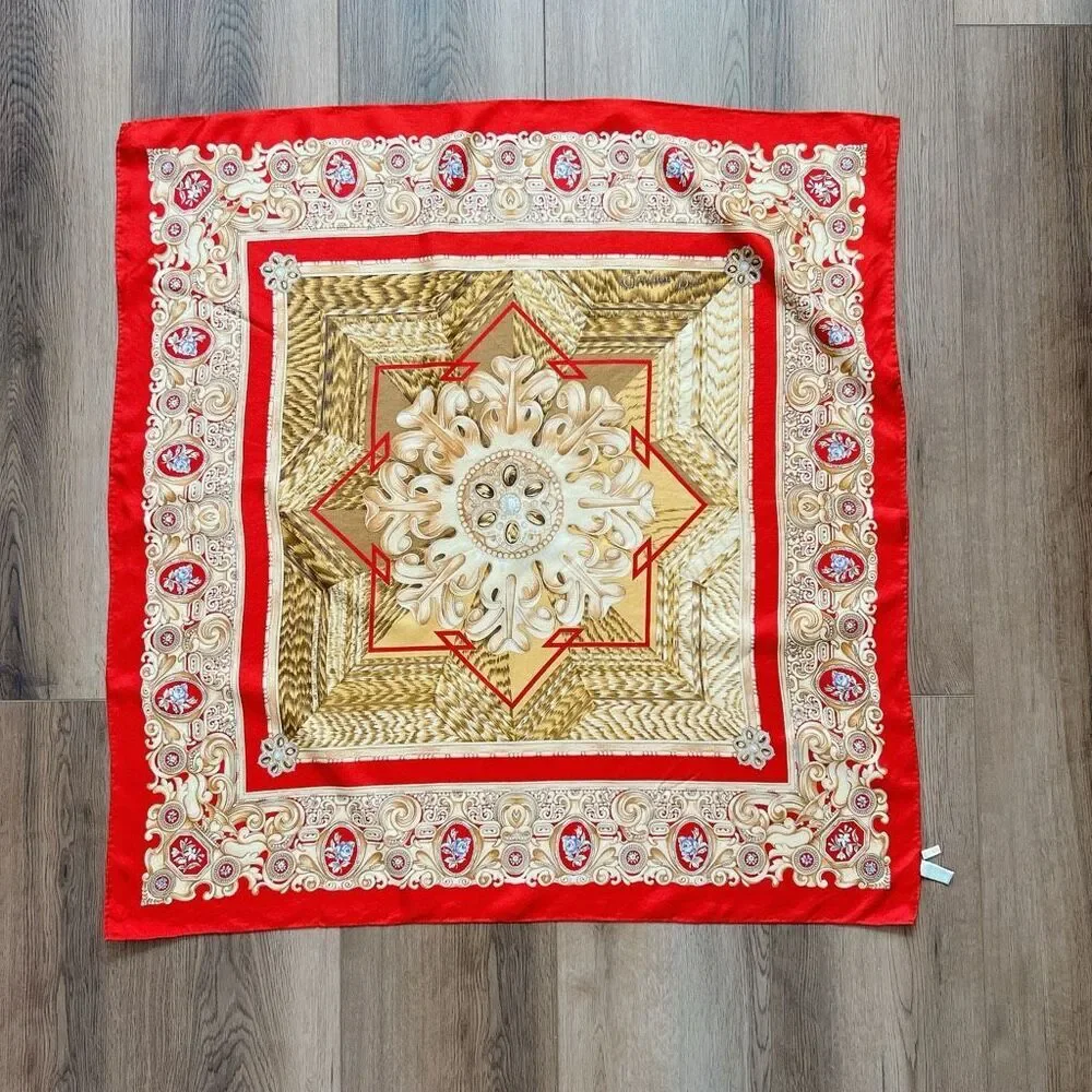 Christian Dior Silk Jewelry Print Scarf gold, red
